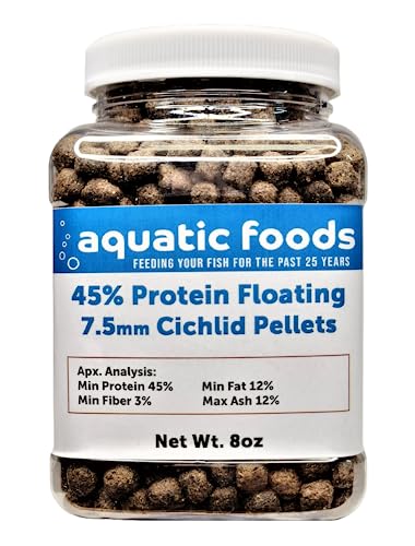 Cichlid Pellets, 45% Protein Floating 7.5mm (5/16") Pellets for Larger Oscars, Central American, South American Cichlids …8oz Small Jar - size: 8 Ounce (Pack of 1)