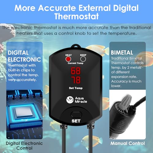 AquaMiracle Aquarium Heater Fish Tank Heater 300W with Dry-Run/Overheating Protection and Memory Function, External Thermostat with LED Digital Display, for Tanks 40-75 Gallons