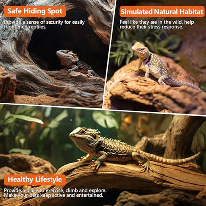 Natural Reptile Wood Bearded Dragon Tank Accessories, Reptile Climbing & Basking Branch Aquarium Driftwood Reptile Hide Terrarium Decor for Gecko, Lizard, Chameleon, Snake