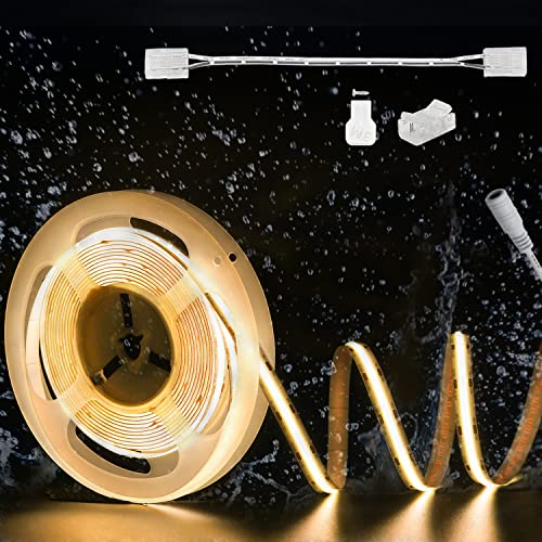 PAUTIX COB LED Strip Light IP65 Waterproof Warm White 3000K,UL-Listed 20ft/6.1m CRI 90+ Super Bright 24V LED Tape Light for Cabinet/Home/Office DIY Lighting Projects(Adapter & Dimmer Not Included) - size: 3000K/20ft-IP65 Waterproof
