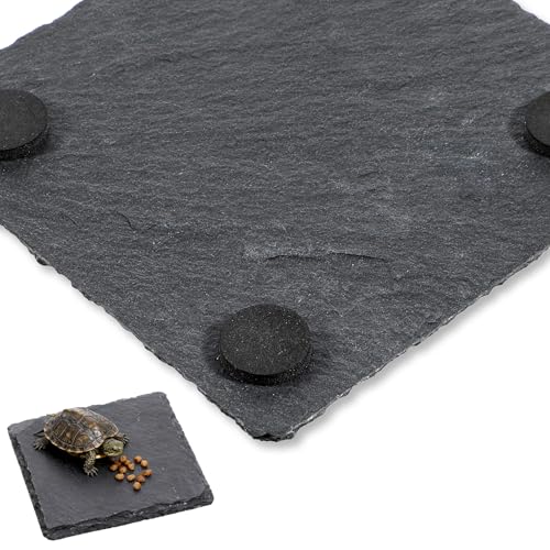 Turtle Basking Platform Slate for Reptiles 3.9 X 3.9 Inch Tortoise Basking Stone for Reptiles Bearded Dragon Accessories for Lizards, Chameleons, Geckos, Turtles, Reptile