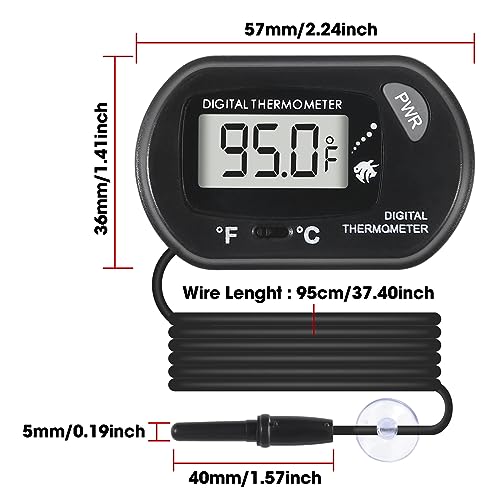 Digital Aquarium Thermometer with LCD Display - Water-Resistant Sensor Probe and Suction Cup for Fish and Reptile Tanks (Fahrenheit/Celsius)