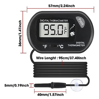 Digital Aquarium Thermometer with LCD Display - Water-Resistant Sensor Probe and Suction Cup for Fish and Reptile Tanks (Fahrenheit/Celsius)