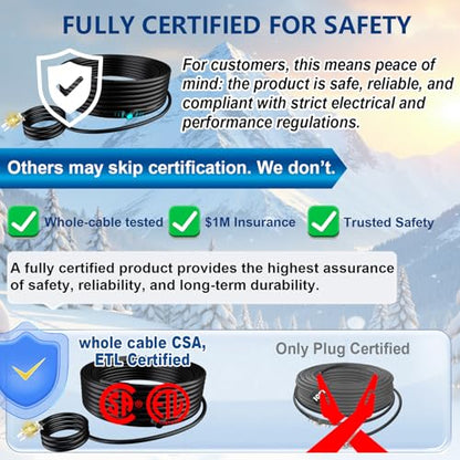 10 Feet Heat Tape for Water Pipes Pipe Freeze Protect Heating Cable Keeps Water Flowing at -40°F with 3ft Lighted Plug - style: 10 Feet