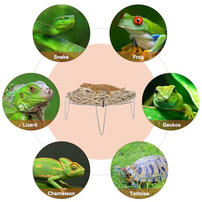 ULTECHNOVO Bearded Dragon Bed 7.3" Reptile Lounger Hammock with Straw Woven Platform and Metal Frame Elevated Basking Platform for Small Animals in Mesh or Acrylic Enclosures