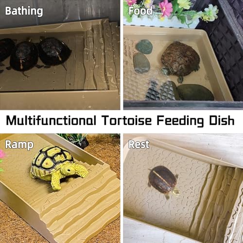 3 PCS Reptile Water Dish with Climbing Ramp Leaf Reptile Water Bowl Amphibians Habitat Yellow Tortoise Food Bowl for Turtle Gecko Bearded Dragon Lizard (Yellowish-Brown) - color: faint yellow