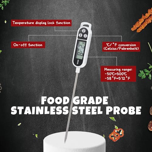 Copkim Meat Food Thermometer Food with Probe Water Liquid Instant Read Digital Thermometer Kitchen Cooking Supplies for Cooking BBQ Milk Yogurt(White) - color: White