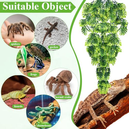 Suncalla Reptile Plants Terrarium Hanging Plants Vines Boston Climbing Terrarium Plant with Suction Cup for Bearded Dragons Lizards Crested Gecko Snake Crab Tank(Popular Series,Green) - style: Popular Series
