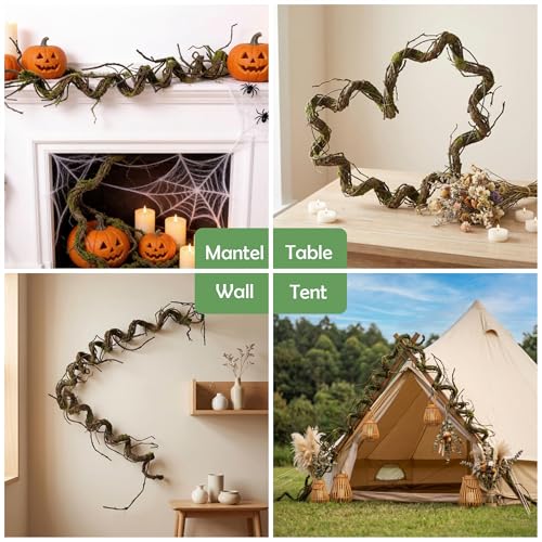 71"Faux Bendable Tree Branches Moss Grapevines Twig Garland Halloween Decor | Twisting Artificial Greenery Woody Plants Stems Trunk for Arch Fireplace Wall Hanging Garden Jungle Theme Reptile Decoration