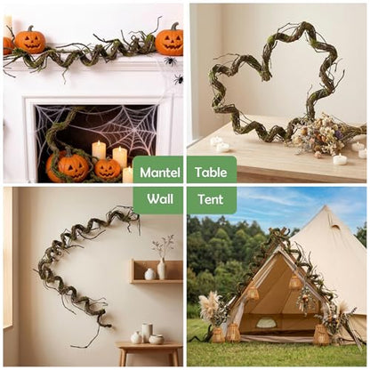 71"Faux Bendable Tree Branches Moss Grapevines Twig Garland Halloween Decor | Twisting Artificial Greenery Woody Plants Stems Trunk for Arch Fireplace Wall Hanging Garden Jungle Theme Reptile Decoration