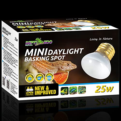 REPTI ZOO 25W Upgraded Nano Reptile Daylight Basking Spot Heat Lamp Bulb 2 Pack, UVA Full Spectrum Sun Light Daytime Heating Lamp for Reptile and Amphibian