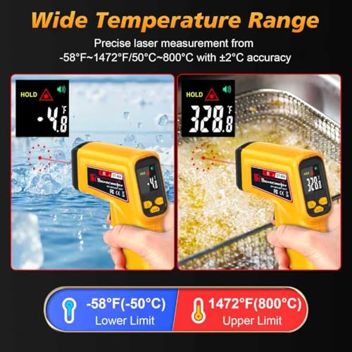 FKM Rechargeable Infrared Thermometer Gun,13-Point Laser Non-Contact Laser Thermometer Gun,High Precision,-58°F~1472°F,Digital IR Temperature Gun for Cooking,Griddle,Oven,HVAC,Automotive,Industrial - style: -58°F~1472°F (-50°C~800°C)