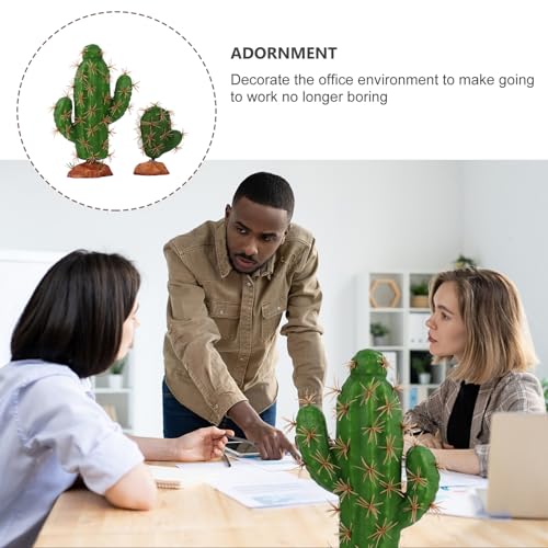 Happyyami Artificial Cactus Terrarium Reptile Tank Plant Decoration Set, 2 Pcs Faux Succulent Ornament for Pet Habitat Landscape, Sturdy Plastic Fake Plants for Reptile Box Decor