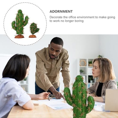 Happyyami Artificial Cactus Terrarium Reptile Tank Plant Decoration Set, 2 Pcs Faux Succulent Ornament for Pet Habitat Landscape, Sturdy Plastic Fake Plants for Reptile Box Decor