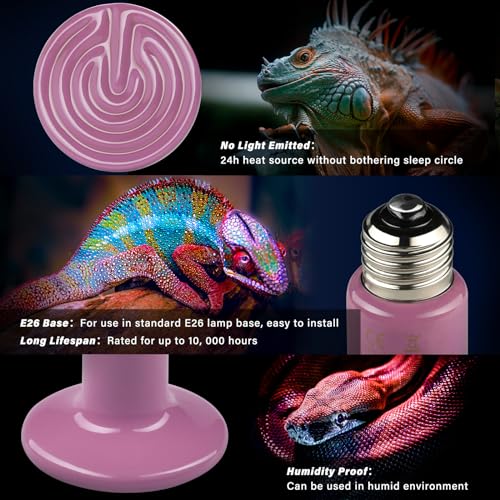 Simple Deluxe 150W Reptiles Ceramic Heat Lamp Suitable for E26 Base, 24H Heat Source, No Light Emitting Infrared Heat Bulbs, 2-Pack for Duck Lizard Turtle Snake