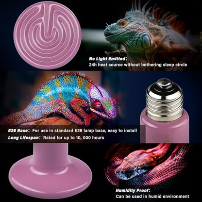 Simple Deluxe 150W Reptiles Ceramic Heat Lamp Suitable for E26 Base, 24H Heat Source, No Light Emitting Infrared Heat Bulbs, 2-Pack for Duck Lizard Turtle Snake