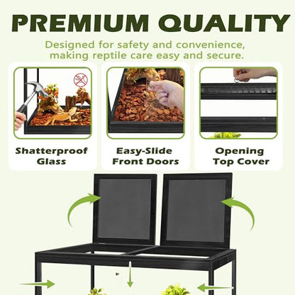PROLEE Reptile Tank, 31 Gallon Beard Dragon Tank, Tempered Glass Reptile Encloure and Snake Tank with Locking Design for Lizard,Gecko,Chameleon (24"X15.5"X15.5",Black) - color: Black, size: 31 Gallon (24x15.5x15.5 Inch)