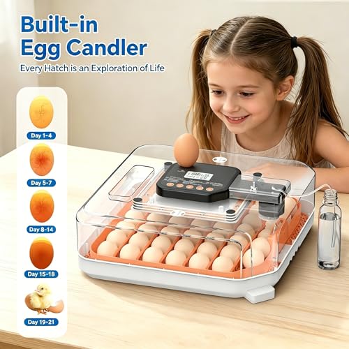 48 Egg Incubator with Auto Turner, Digital Temperature and Humidity Control, Built-in Egg Candler, External Water Refill - for Hatching Chicken, Duck, Quail, Goose Eggs