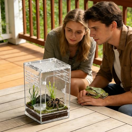 Jumping Spider Enclosure – Acrylic 15x15x25cm | Small Reptile Habitat with Dual-Sided Ventilation | Front-Opening Arboreal Tarantula Tank | Transparent Terrarium for Mantis and Invertebrate Use - color: Arboreal breeding box small