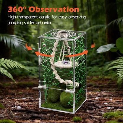 AZV Jumping Spider Enclosure Escape Proof Praying Mantis Habitat Arboreal Tarantula Terrarium with Magnetic Opening Door Baby Spider House Fully Transparent Acrylic Reptile Tank Insect Cage Bug Cribs - size: Small