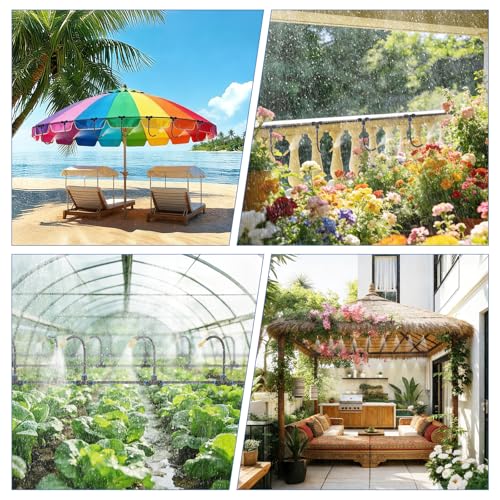 Kalolary 100Ft Misting Cooling System with 360°Adjustable Nozzles,Misters for Outside Patio with 100FT Misting Line& 25pcs Brass Mist Nozzles Outdoor Mister for Garden Greenhouse Plant Drip Irrigation - size: 100FT with Adjustable Brass Spray Nozzles
