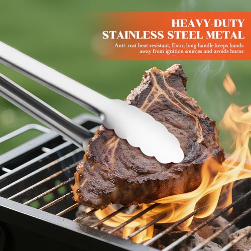 Grill Tongs - 12 Inch & 17 Inch Extra Long BBQ Tongs, Heat Resistant Stainless Steel Kitchen Tong, Heavy Duty Metal Locking Tong for Cooking, Grilling, BBQ/Barbecue, Food (All Metal - 12"+17") - color: All Metal - 12"+17"