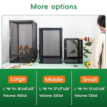 45 Gal Detachable and Foldable Reptile Butterfly Cage Terrarium, 360° Observation, Airflow, Interaction in Gecko Tank for Crested Geckos, Leopard Geckos, Chameleons, Bearded Dragons - size: 32x18x18 Inch