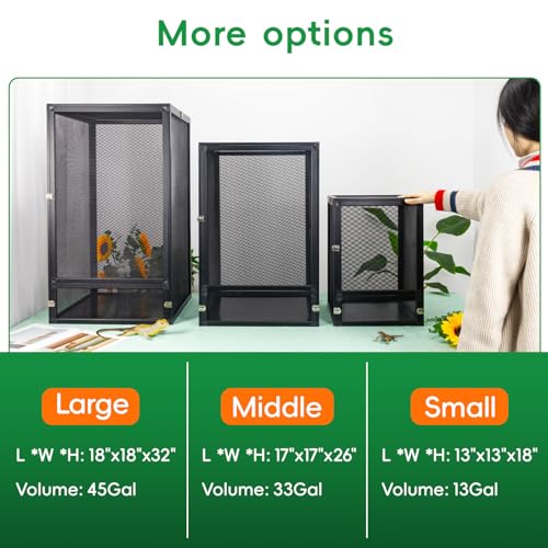 13 Gal Detachable and Foldable Reptile Butterfly Cage Terrarium, 360° Observation, Airflow, Interaction in Gecko Tank for Crested Geckos, Leopard Geckos, Chameleons, Bearded Dragons - size: 18x13x13 Inch