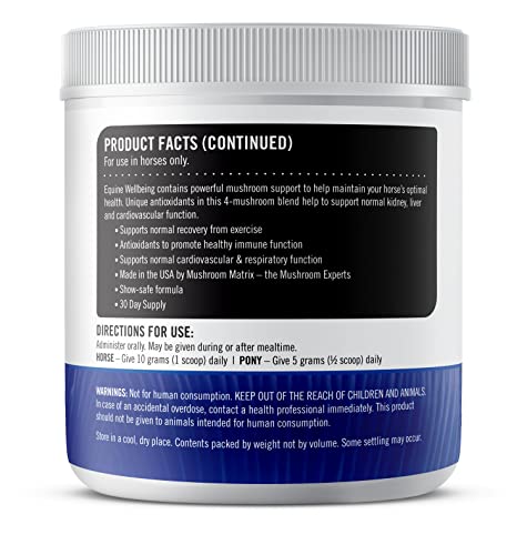 Om Mushroom Matrix - Equine | Wellbeing | USA Grown Human-Grade Organic Mushroom Powder Show Safe Horse Supplement | Wellness, Recovery, & Senior Support | 300 Grams, 10.5 oz