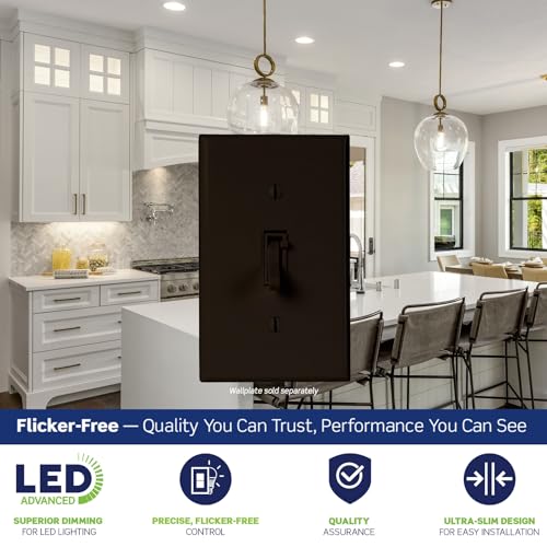 Leviton Toggle Slide LED Advanced Dimmer Switch for 150W Dimmable LED, Halogen and Incandescent Bulbs and Fixtures, TSL01-10B, Brown - color: Brown