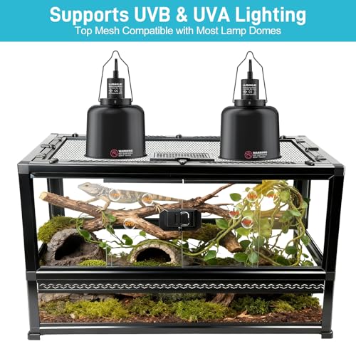 Reptile Terrarium Glass Enclosure 22" × 14" × 12", Front Opening Tank with Mesh Top, Easy Assembly for Small Reptiles, Geckos, Lizards, Snakes, Turtles & More - size: 22" x 14" x 12"