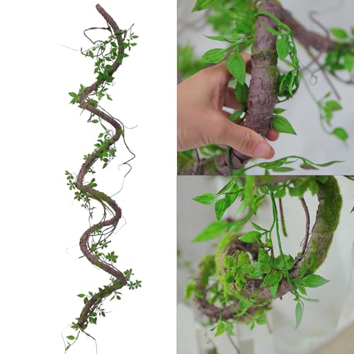 71" Bendable Tree Branch Halloween Jungle Vine Hanging Moss Garland Reptile | Artificial Posable Greenery Branches Faux Tree Twigs Ivy Leaves for Climb Outdoor Canopy Wedding Wall Porch Mantel Decoration