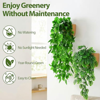 Daifunli 12 Pcs Artificial Hanging Plants Fake Hanging Ferns Plastic Fake Plant for Wall Room Garden Garland Indoor Outdoor Decor No Basket (Monstera Vine,Ivy Vine) - style: Monstera Vine, Ivy Vine