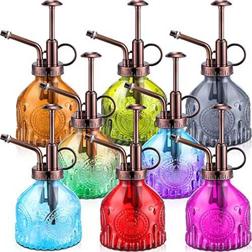 8 Pcs Glass Plant Mister Spray Bottle 200ml Vintage Plant Spritzer Multicolor Succulent Watering Bottle Watering Can 6.4'' with Plastic Top Pumps for Indoor Outdoor Succulents Garden Plants (Bronze) - color: Bronze