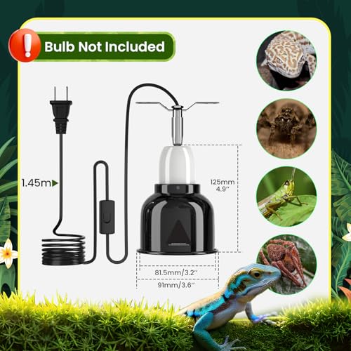 GlowUp Reptile Heat Lamp Fixture 3.5 Inch Deep Dome with Switch, Small Heat Lamp for Lizards and Small Aquariums, E26 Socket AC110-130V, Ideal for Reptile Terrariums and Aquarium Heaters