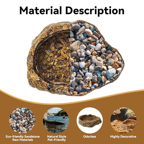 Water Dish for Amphibians，Reptile Food and Water Rock Bowls，Terrarium Decor for Reptiles and Other Little Critters，Terrarium Bowls Small Size
