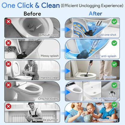 Granarbol Plungers for Bathroom, Toilet Plunger & Air Drain Blaster with Real-Time Gauge,Heavy Duty Toilet Auger & Drain Snake, Clog Remover Tool for Toilets, Sinks, Floor Drains (Black) - color: Black