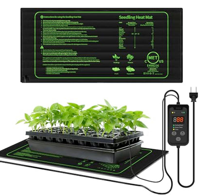 SYSAI Seedling Heat Mat 10" x 21" with Digital Thermostat, Waterproof Heating Pad for Indoor Seed Starting, Germination, Greenhouse & Reptile Tank