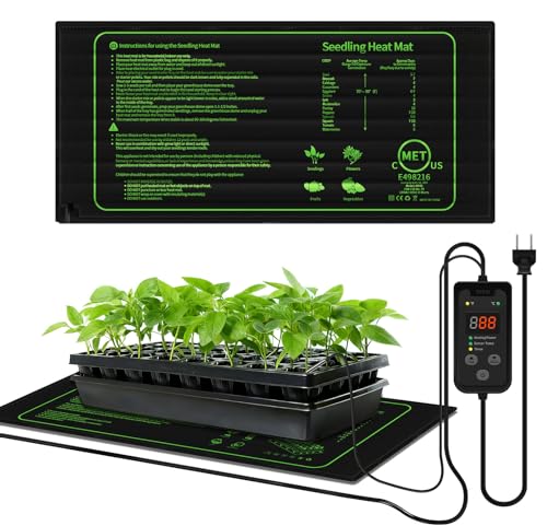 SYSAI Seedling Heat Mat 10" x 21" with Digital Thermostat, Waterproof Heating Pad for Indoor Seed Starting, Germination, Greenhouse & Reptile Tank