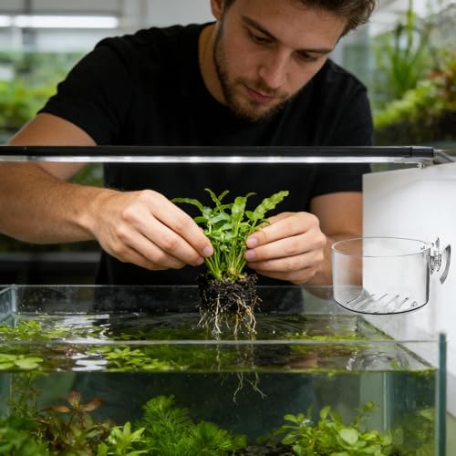 Clear Aquarium Plant Pot, Acrylic Suction Cup Holder, Aquatic Plant Container for Hydroponics, Terrarium Vivarium Pond Accessory, Holder with Design, Indoor Gardening Habitat - size: Large