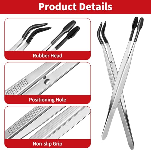 2Pcs Tweezers With Rubber Tips Silicone Tipped Tweezers Pvc Rubber Coated Tweezer Set Non Marring Tweezers Flat Tip Long Tweezer Stamp Coins Jewelry Crafts Industrial Electronic Tweezer Tools (Black)