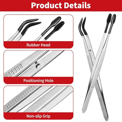 2Pcs Tweezers With Rubber Tips Silicone Tipped Tweezers Pvc Rubber Coated Tweezer Set Non Marring Tweezers Flat Tip Long Tweezer Stamp Coins Jewelry Crafts Industrial Electronic Tweezer Tools (Black)