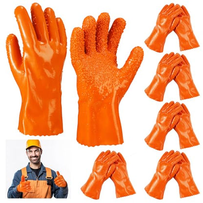 5 Pairs Sewer Snake Glove PVC Non Slip Sewer Gloves Drain Cleaning Glove Plumbing Tools for Professional Plumber - color: Orange