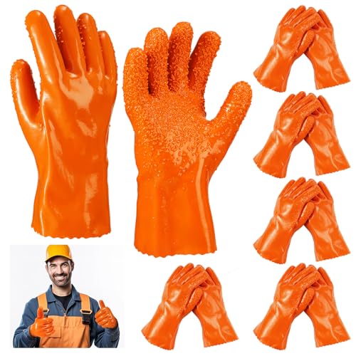 5 Pairs Sewer Snake Glove PVC Non Slip Sewer Gloves Drain Cleaning Glove Plumbing Tools for Professional Plumber - color: Orange