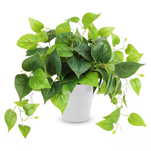 CEWOR Artificial Plants Fake Pothos with Plastic Pot Artificial Potted Plant for Home Office Bedroom Indoor Outdoor Decor 1 Pack - size: 8in