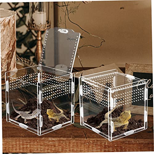 Acrylic Feeding Box for Reptiles Terrarium Kit Observation Window Easy Cleaning - size: 9.5x9cm