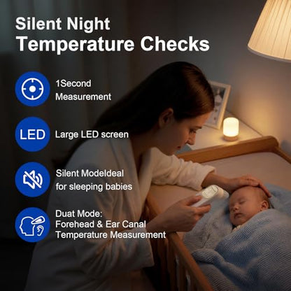 Berrcom 2-in-1 Forehead and Ear Thermometer with Magnetic Probe - Medical Digital Infrared Thermometer for Adults, Kids and Babies, 1s Fast Reading, LED Display, Auto Power Shut Off - color: white