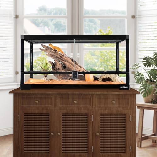 REPTIZOO Reptile Terrarium 24" X 12" X 12", 15 Gallon Glass Reptile Tank with Double Hinge Door Top Screen Ventilation, Easy Assembly Front Opening Terrarium Habitat