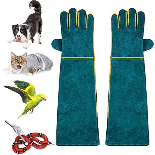 Animal Handling Anti-Bite Gloves, Reinforced Leather Welding Gloves for Gardening Dog Training Cat Scratch - size: 60cm/ 24inch
