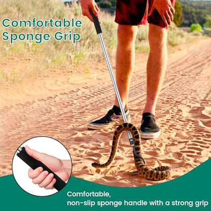 Snake Hook for Ball Python, 35"-65" Reptile Snake Hook Heavy Duty Long for Python Rattlesnakes Rattle Copperhead Removal with Sponge Grip and Stainless Steel Rubber Tip Hook - size: 35-60inch